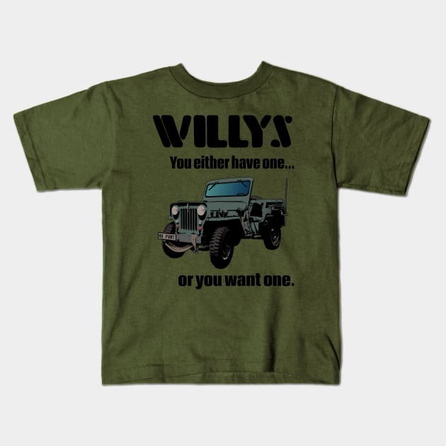 Willys Jeep Kids T-Shirt by SunGraphicsLab